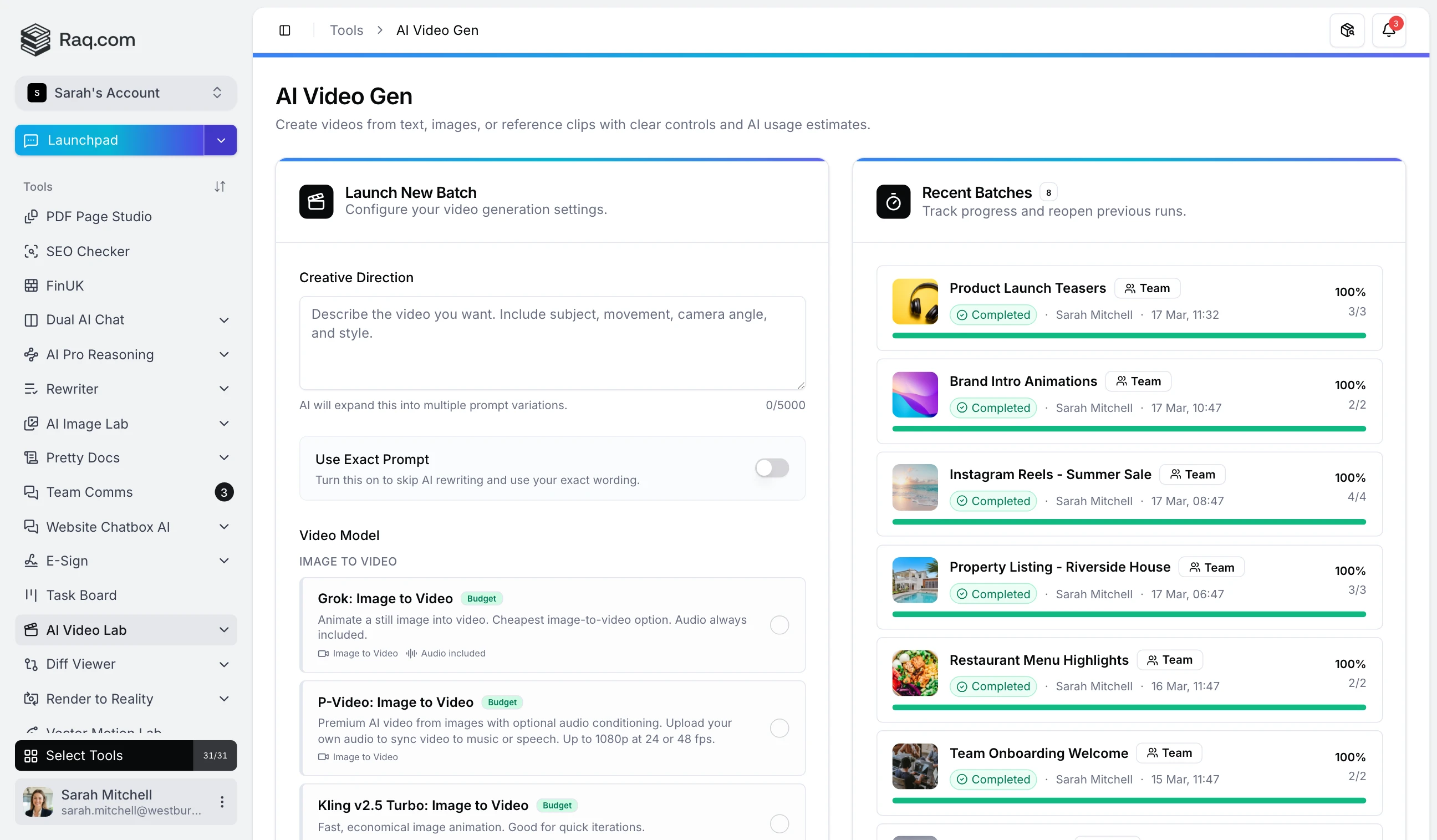AI Video Lab interface