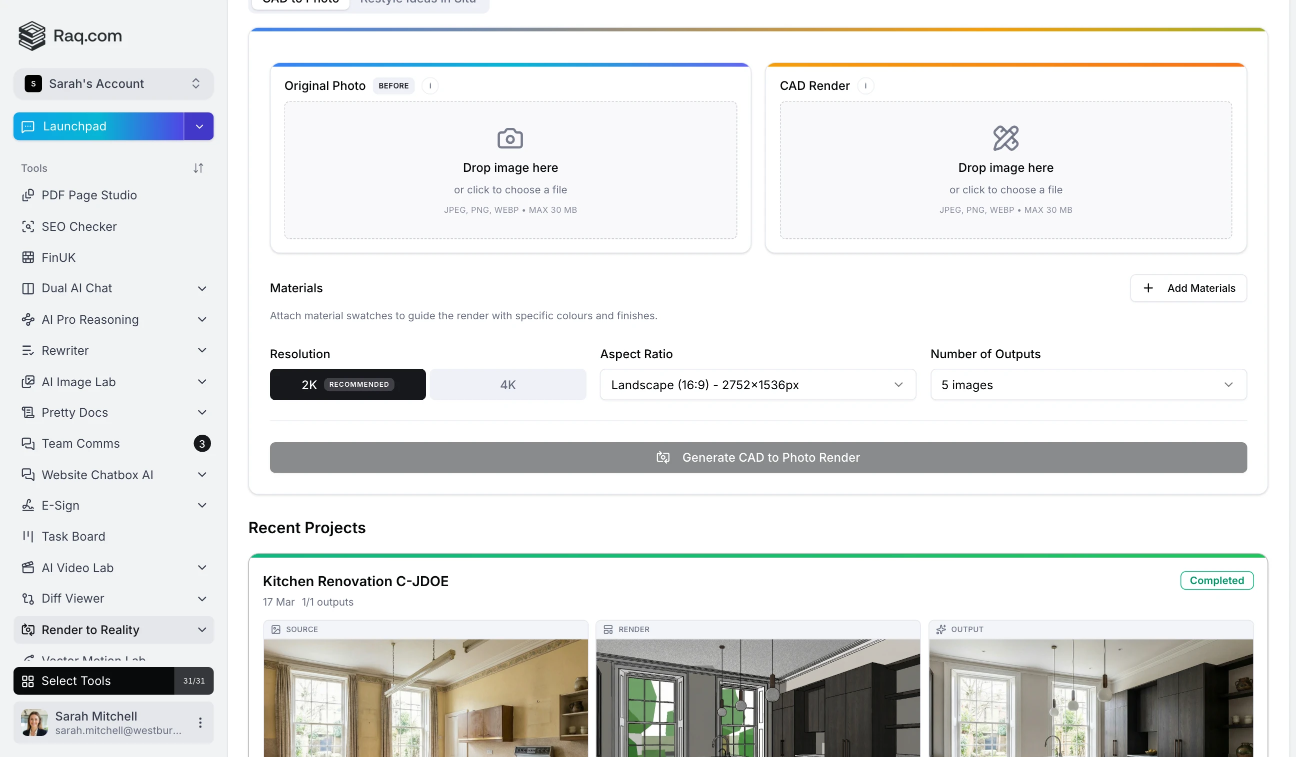Render to Reality interface