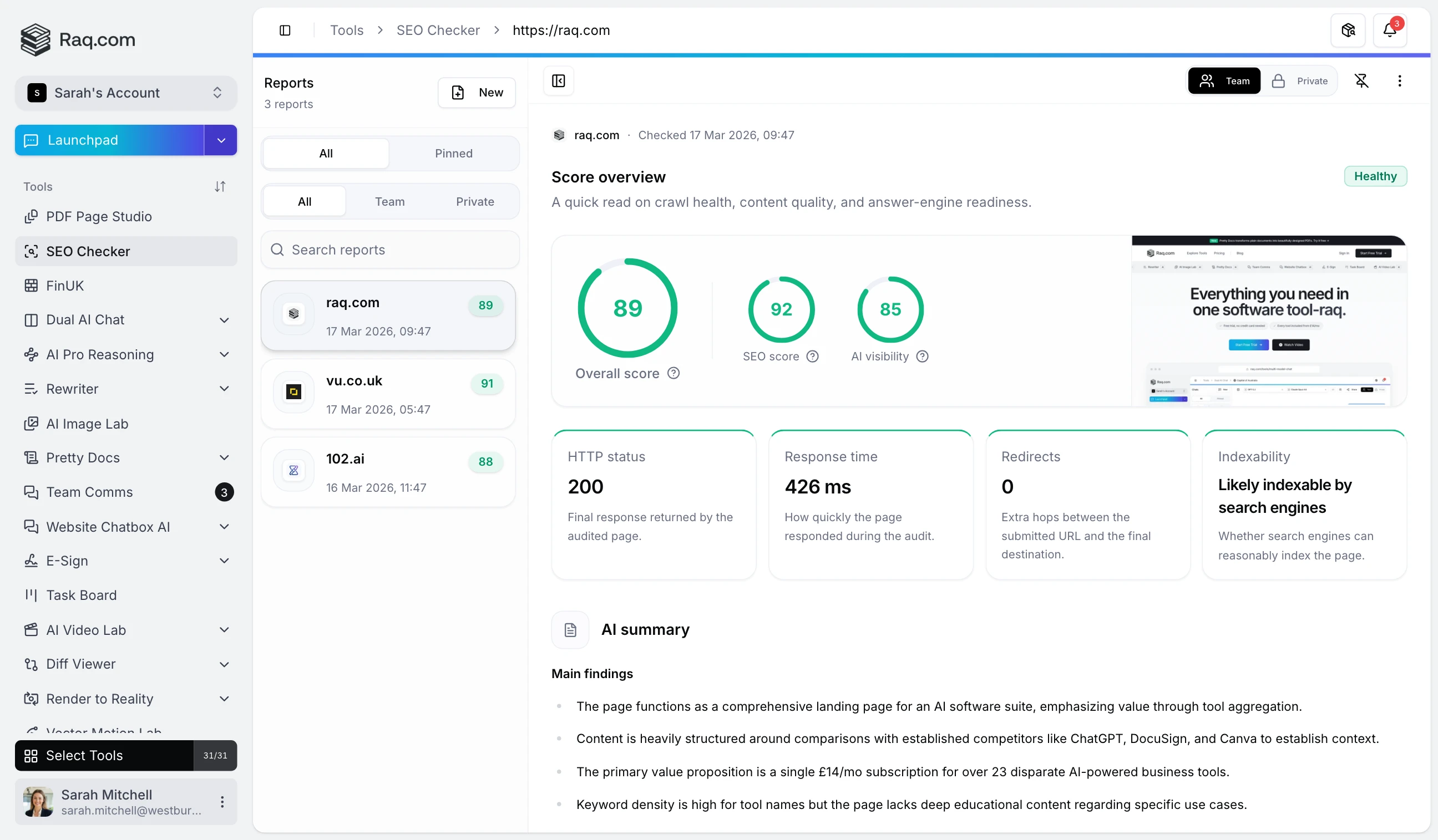 SEO Checker interface
