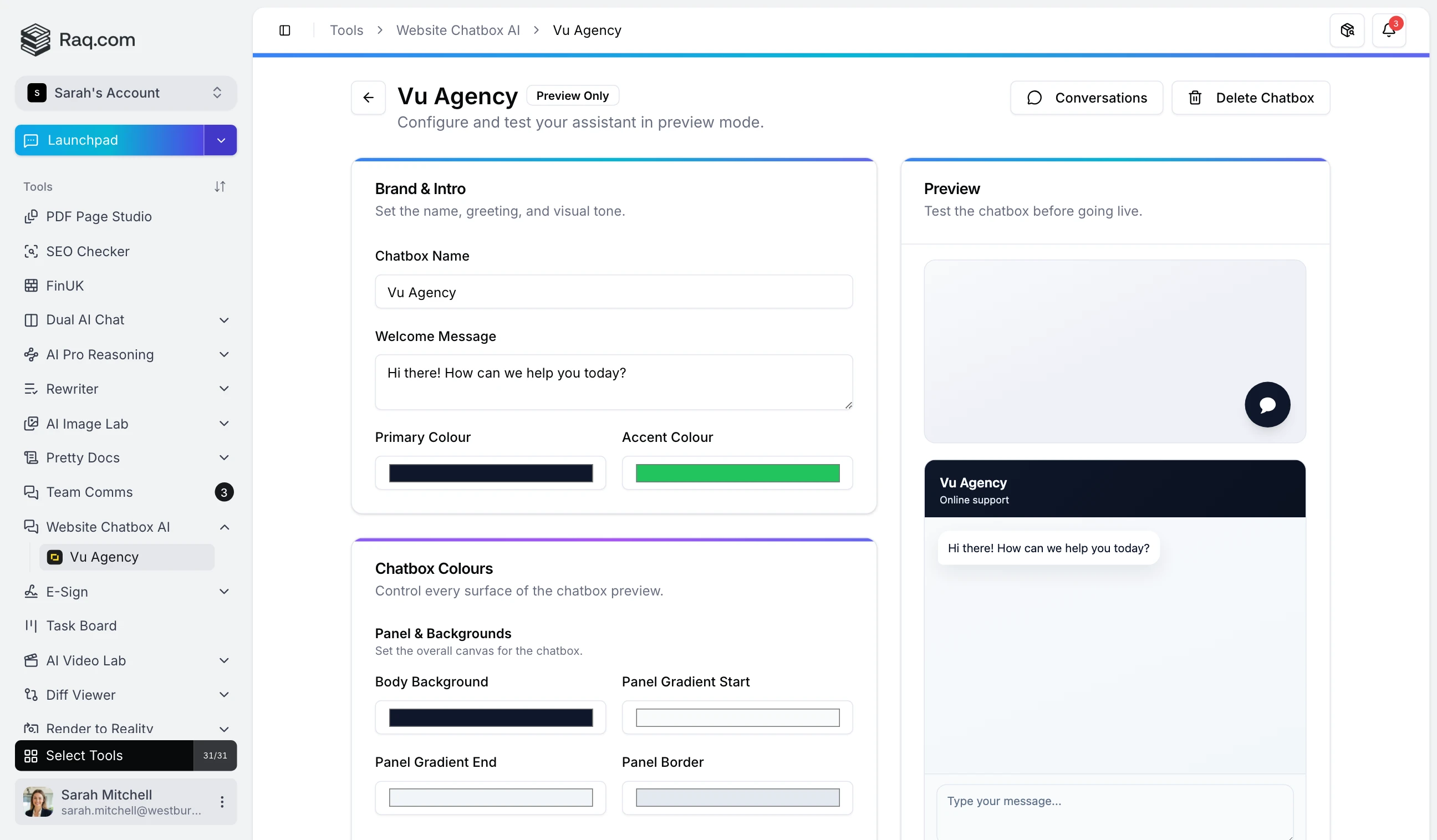 Website Chatbox AI interface