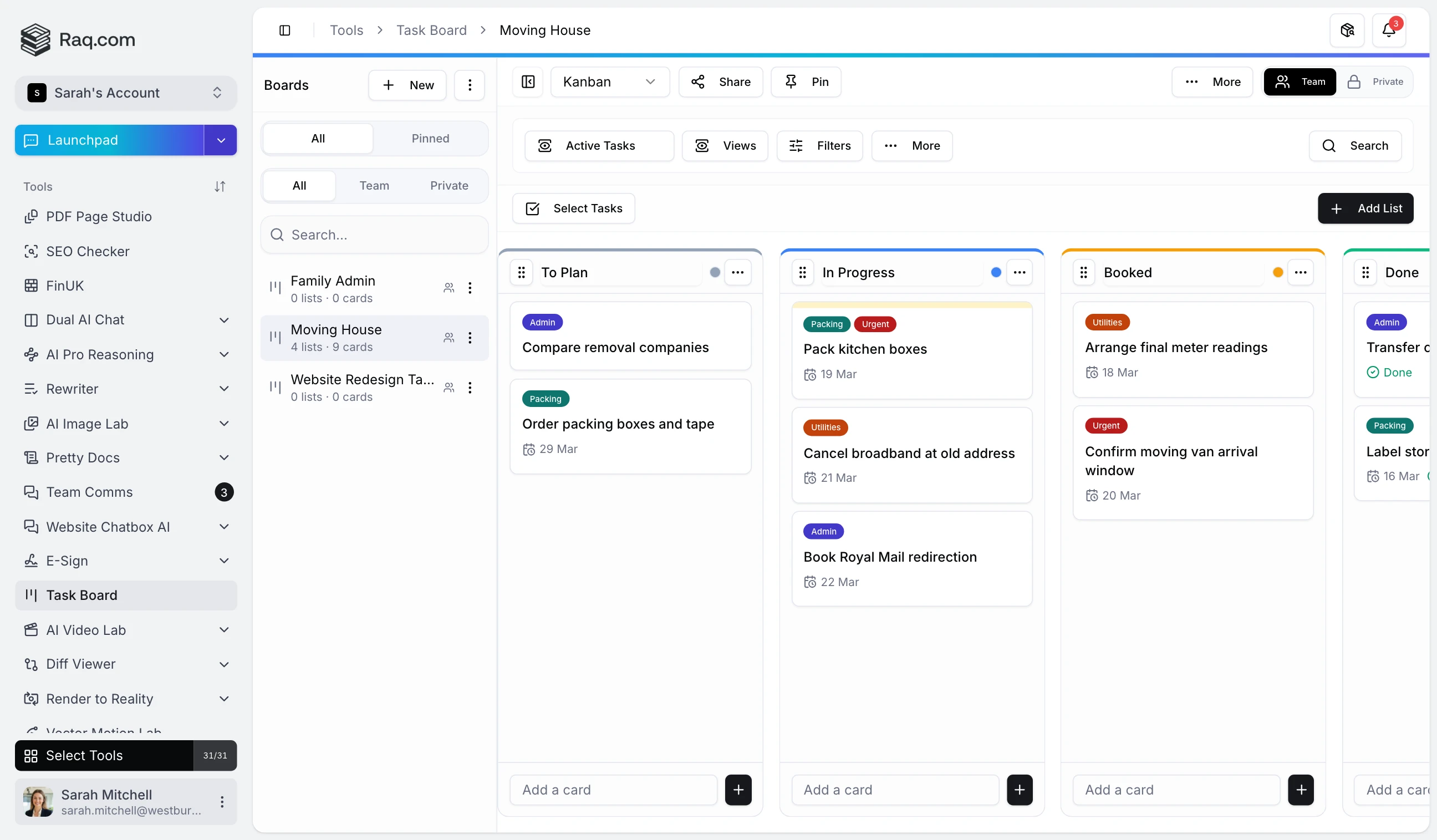 Task Board interface