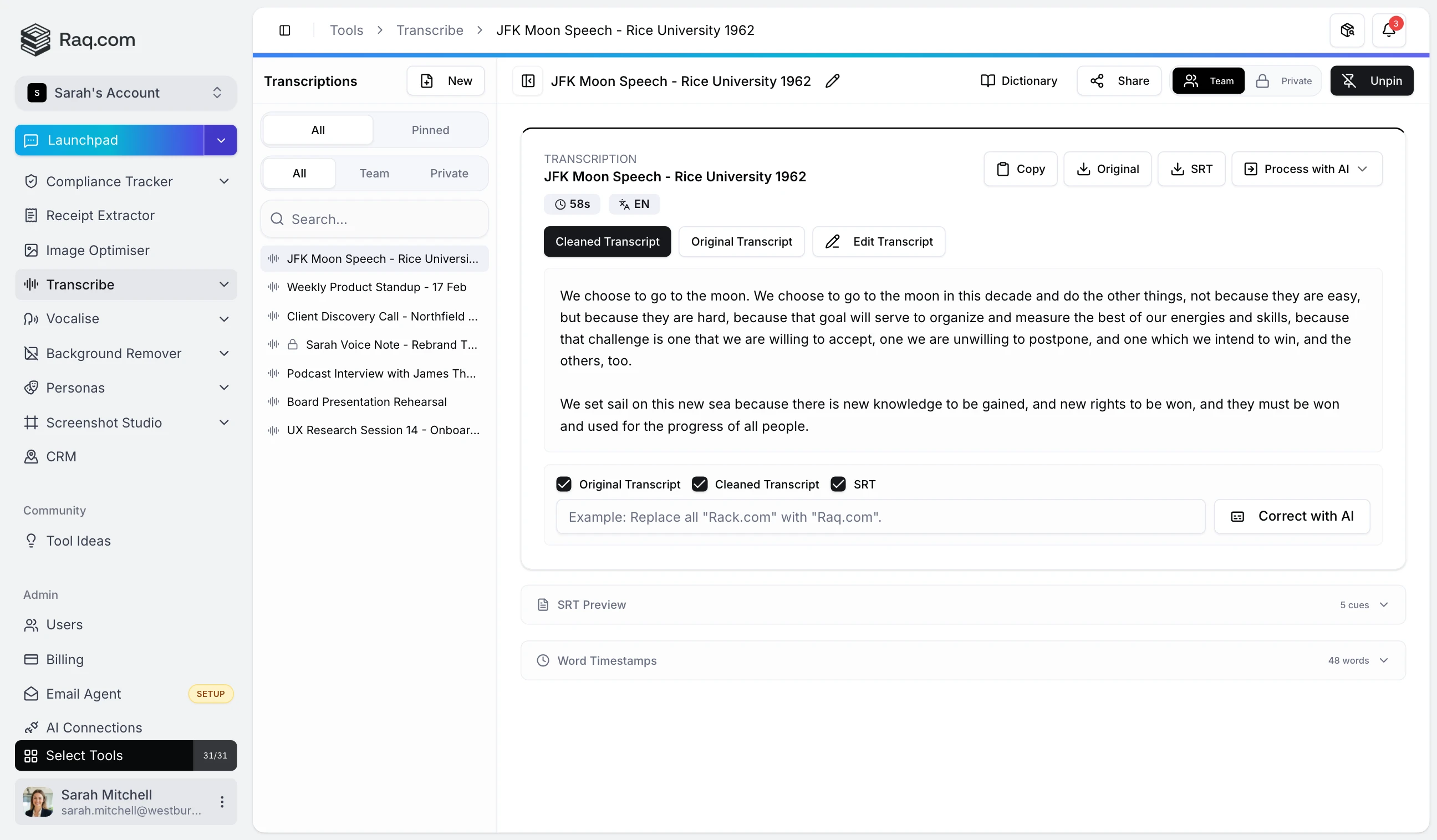 Transcribe interface